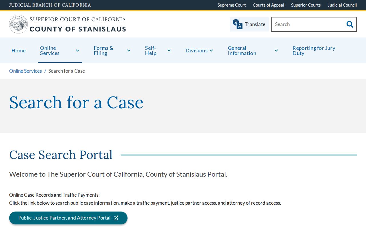 Riverbank public records access through the Stanislaus court case search