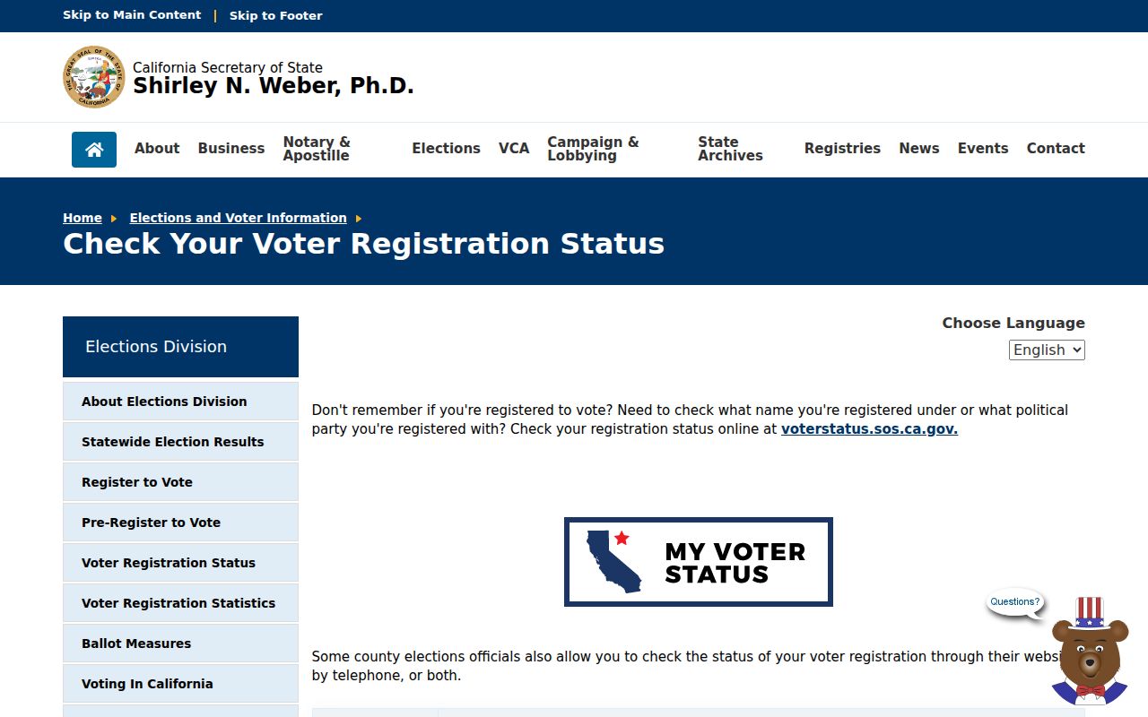 Riverbank voter registration records status page from California